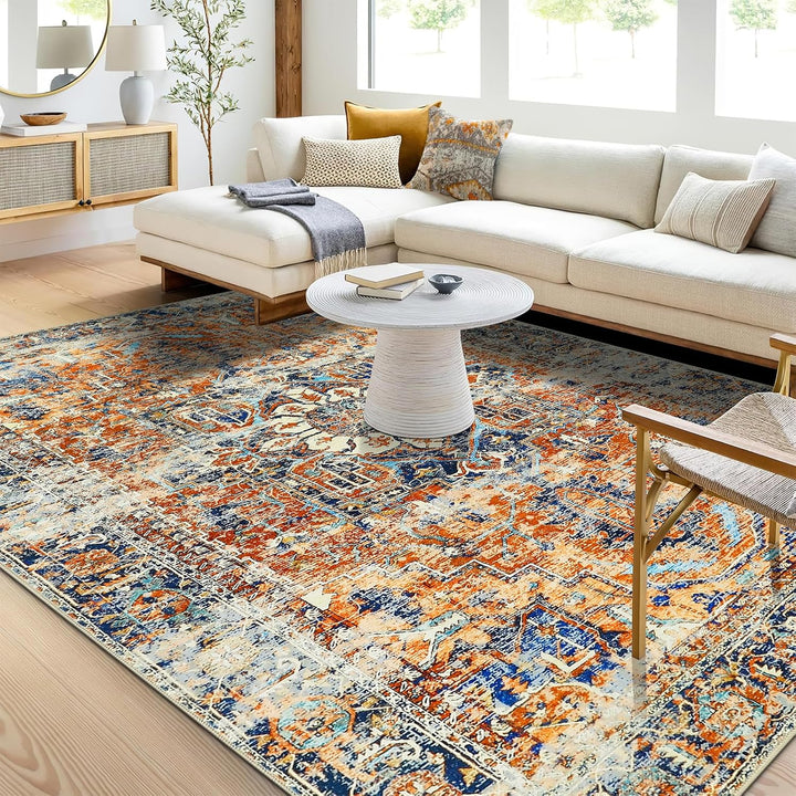 WONGS BEDDING Boho Teppich Wohnzimmer Schlafzimmer Kurzflor Teppiche Waschbar Weich rutschfest Vinta