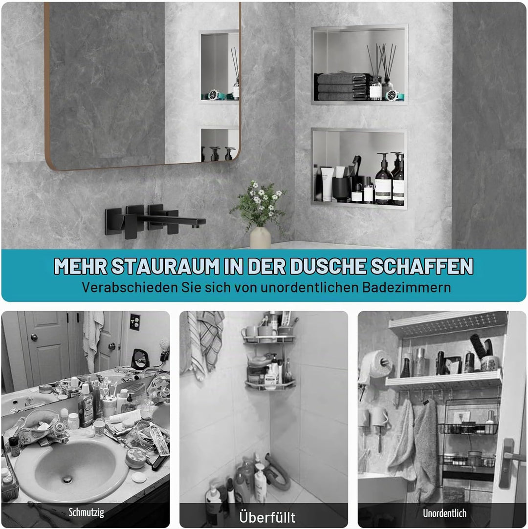 Wandnische Dusche Edelstahl 45 x 30 x 10 cm Duschnische Einzelregal Lagerung Keine Fliesen benötigte