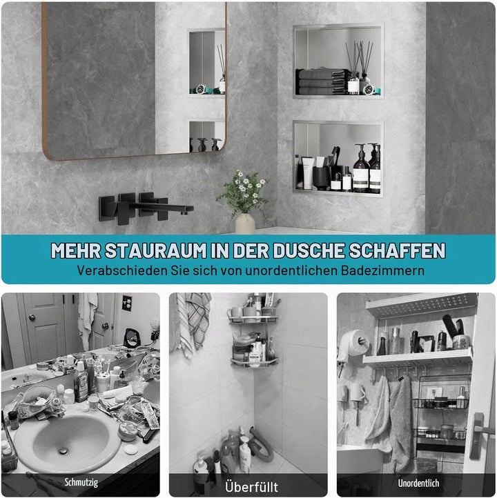 Wandnische Dusche Edelstahl 45 x 30 x 10 cm Duschnische Einzelregal Lagerung Keine Fliesen benötigte