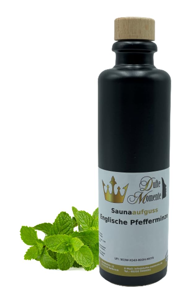 Dufte Momente | Saunaduft Englische Pfefferminze 200ml in schwarzer Steinzeugflasche mit Korkmündung