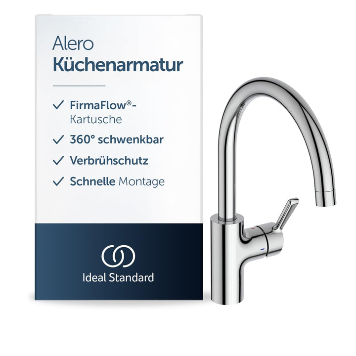 Ideal Standard Alero Küchenarmatur, Hochdruck, Auslaufhöhe 211 mm – Chrom C-Auslauf, C-Auslauf