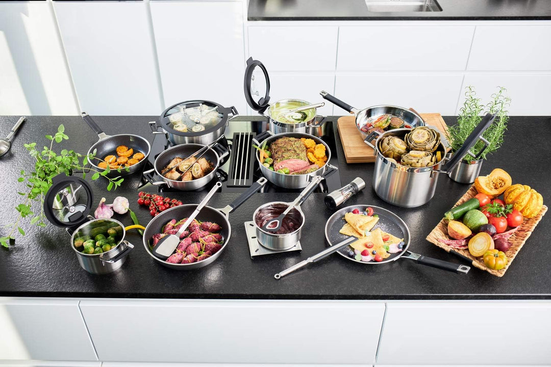 RÖSLE SILENCE PRO Topf-Set 4-teilig, hochwertiges Universaltopfset mit 3 Kochtöpfen und 1 Stielkasse