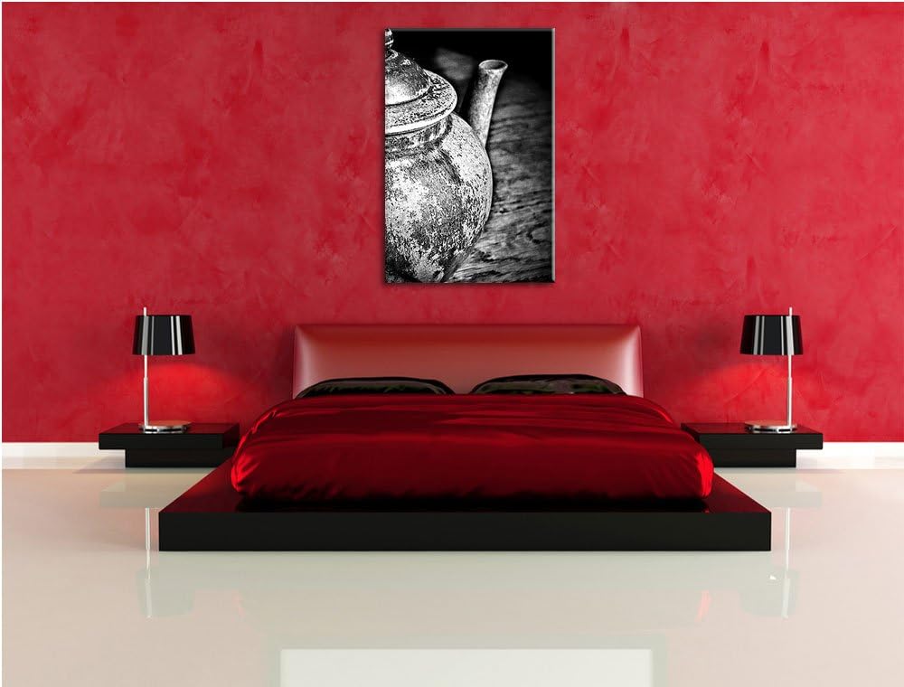 Pixxprint Monocrome, stilvolle alte Teekanne aus Keramik, Format: 100x70 auf Leinwand, 100x70