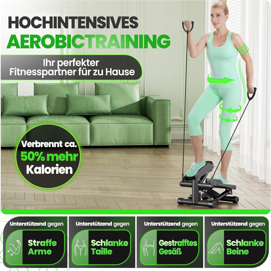 Ultrasport Stepper für Zuhause I Mini Stepper Fitness, 2 in 1 Up-Down Swing Stepper mit Power Ropes