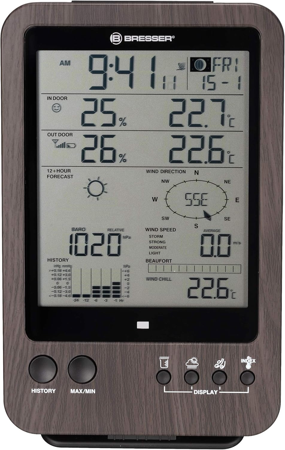 Bresser zusätzliche Basisstation für 7002513 Funk Wetterstation 5-in-1-Wetter-Center, Holzoptik, Hol
