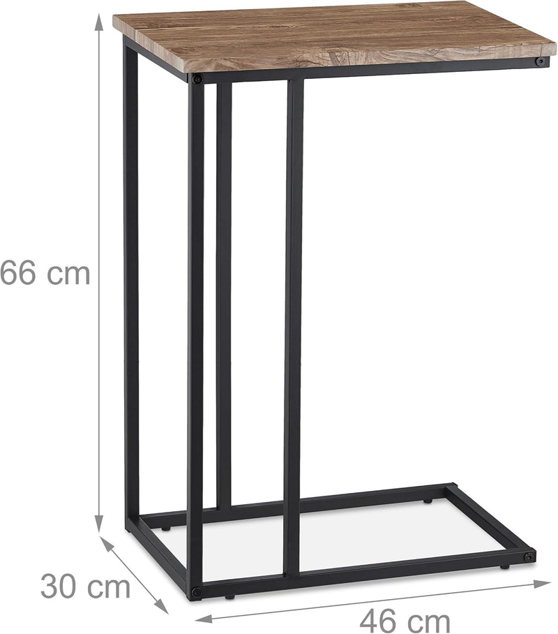 Relaxdays Beistelltisch, Industrial Design, C-form, Ablagetisch, Metall & Holzoptik, HBT: 65,5x46x30