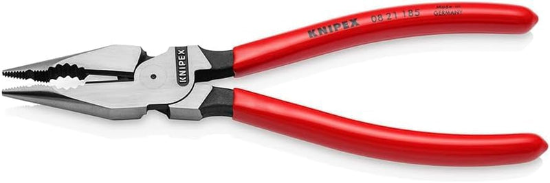 KNIPEX 08 21 185 SB Spitz-Kombizange mit Kunststoff überzogen schwarz atramentiert 185 mm