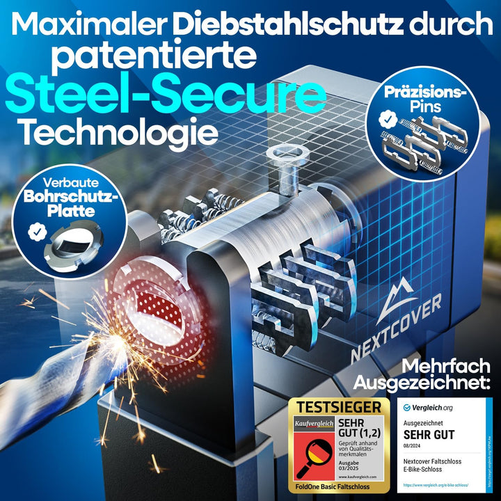 NEXTCOVER® Faltschloss Fahrrad FoldBasic 100cm - Das Original - mit SteelSecure-Technologie und 2 Sc