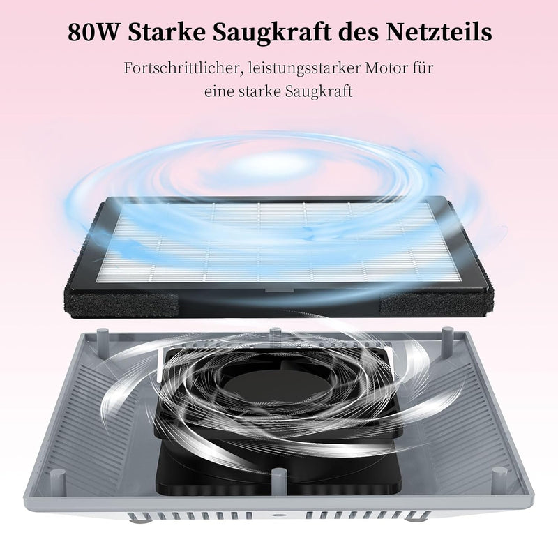 Nagelstaubsauger mit Filter, AISEELY Staubabsaugung Nagelstudio, 80W Profi Staubabsaugung für Nägel,