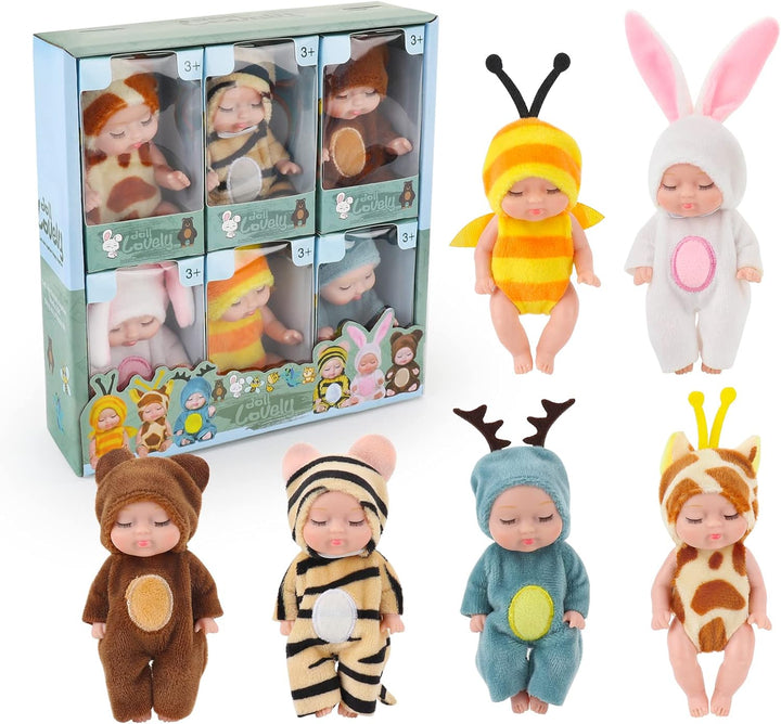 Fiotha , Mini-Babypuppe, Newborn Reborn Baby, 6 Stück Puppen, Waschbares PVC-Material, Realistische