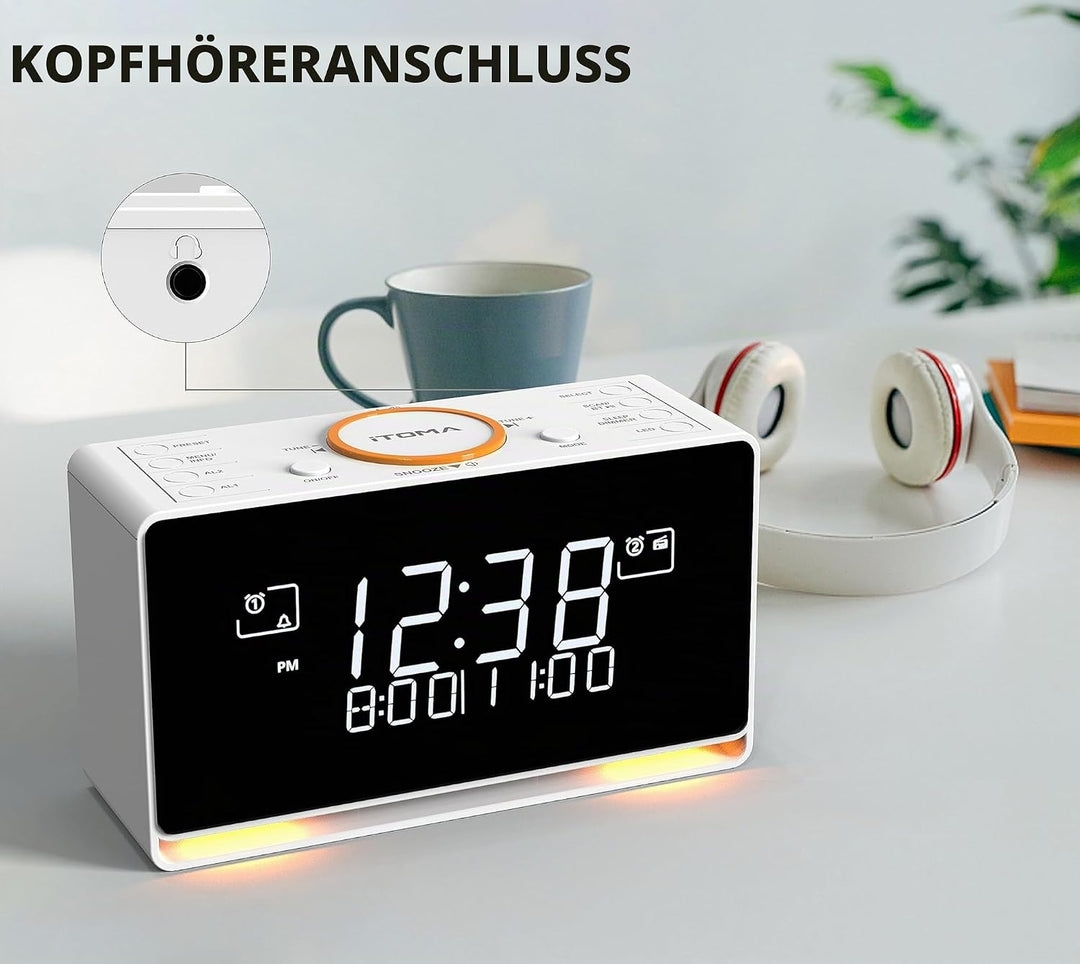 iTOMA DAB Radiowecker (DAB, UKW, Uhrenradio, Wecker mit Zwei einstellbaren Weckzeiten, Snooze-Funkti