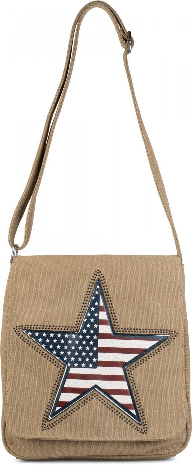 styleBREAKER Canvas Umhängetasche mit USA Stern Applikation, Schultertasche, Tasche, Unisex 02012115