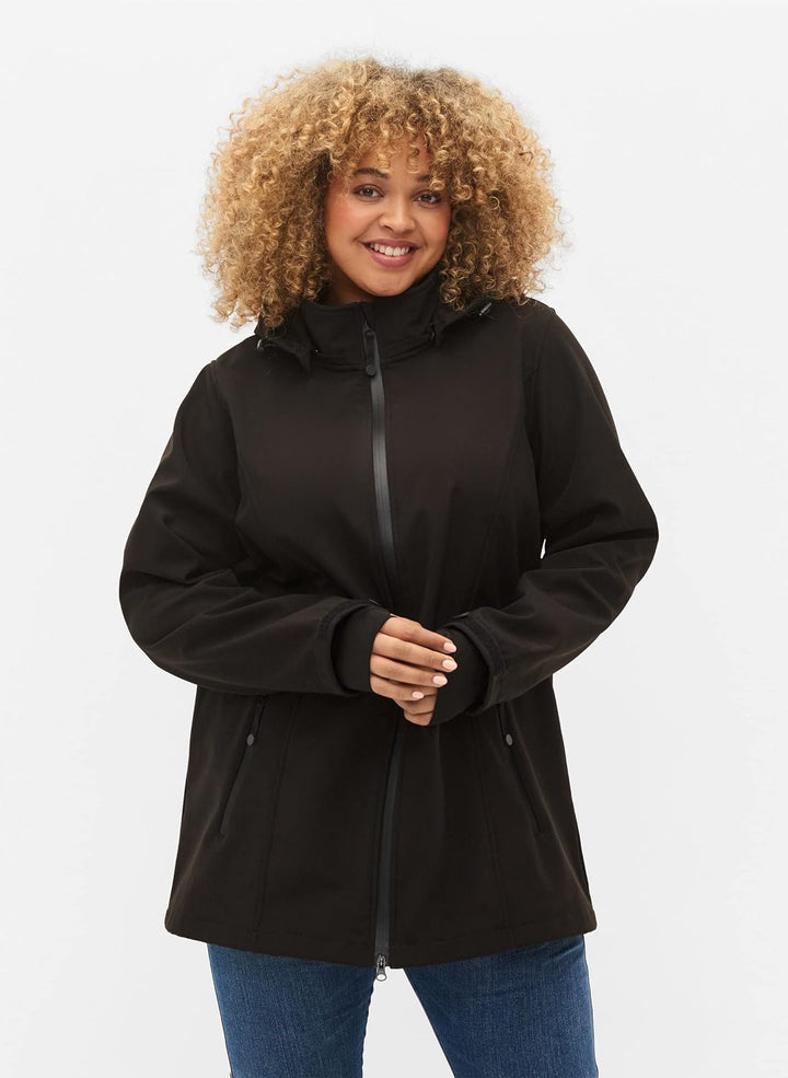 Zizzi Softshelljacke für Damen Grosse Grössen - Übergangsjacke Kurz - Atmungsaktiv, Winddicht &amp; Wass