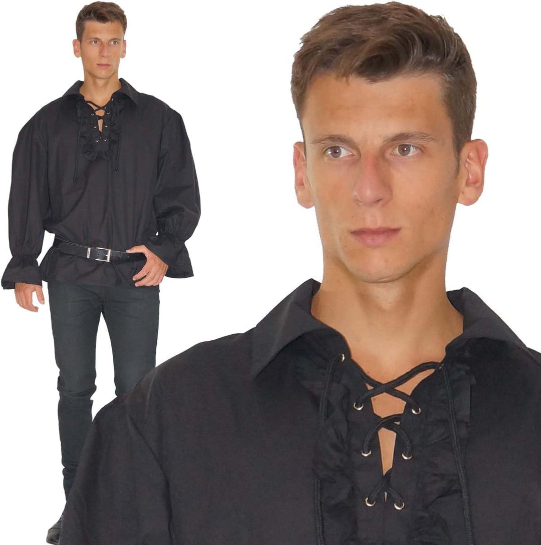 MAYLYNN 147111-XXL - Piratenhemd Rüschenhemd Mittelalter Hemd, Grösse XXL, schwarz XXL Schwarz, XXL