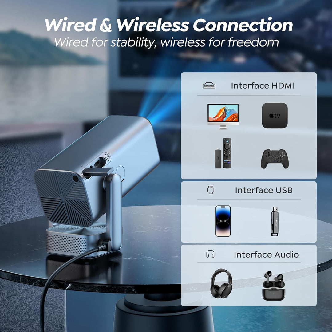 Mini Beamer Native 1080P Beamer 4K - 【Elektrischer Fokus & Auto Vertikale Trapezkorrektur & 270°dreh