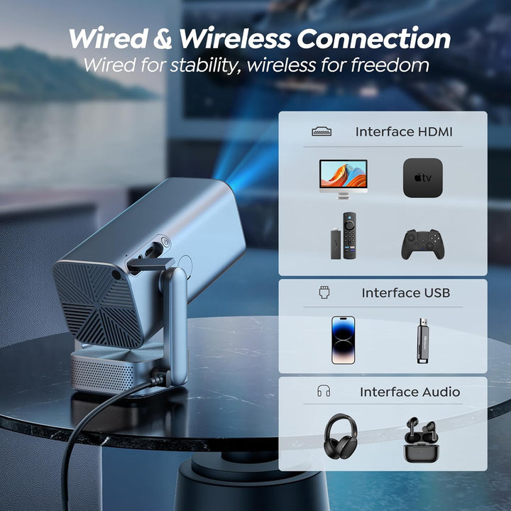 Mini Beamer Native 1080P Beamer 4K - 【Elektrischer Fokus & Auto Vertikale Trapezkorrektur & 270°dreh