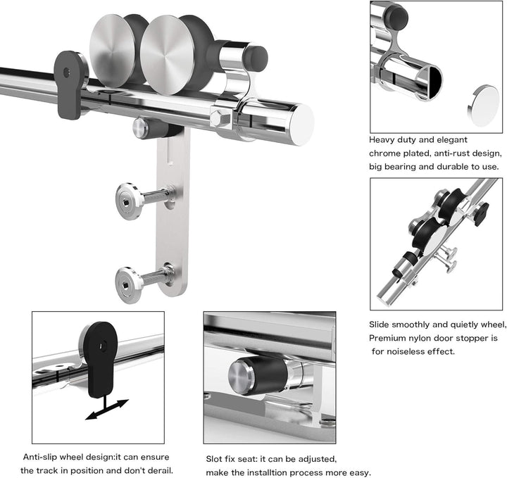 TSMST 200cm/6.6ft Edelstahl Laufschiene Schiebetürbeschlag für Einzelne Holztüren, Reibungslos und L