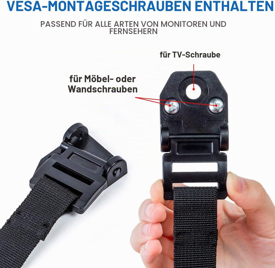 Tatkraft Protect Universal Sicherheitsgurt, TV Kippsicherung Für Kinder, 2 Schwarze 2 Weisse Gurte,