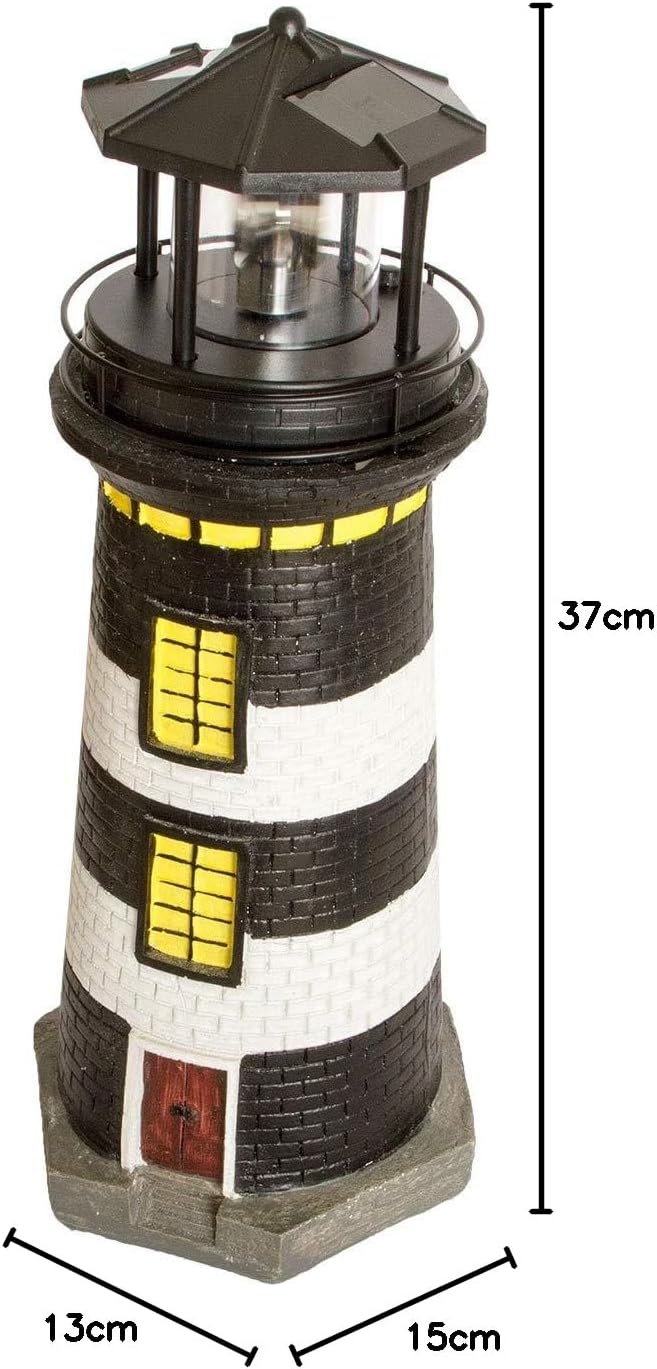NATIV LED Solar-Leuchtturm mit rotierender Leuchte, handgefertiger Dekoturm für den Aussenbereich, 3