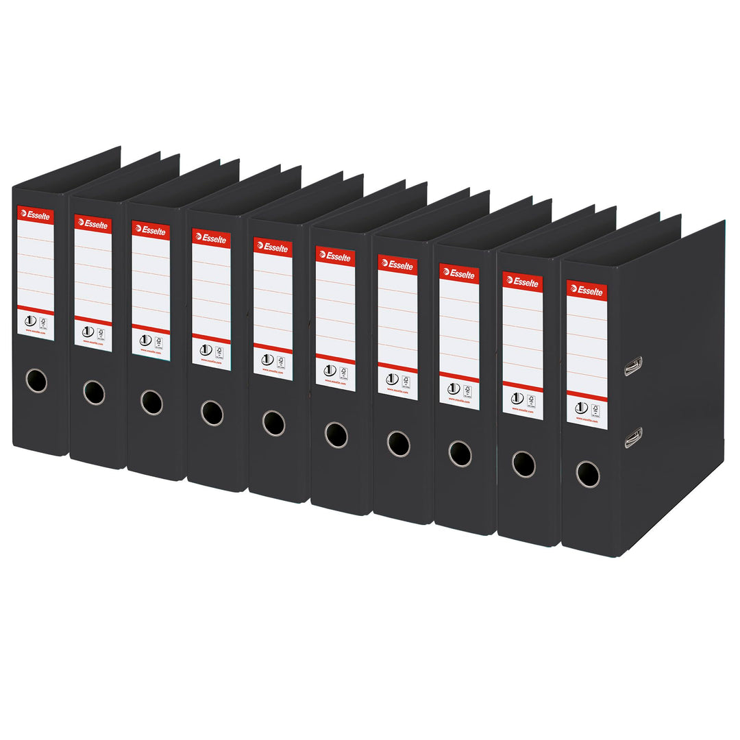 Esselte Ordner breit, DIN A4, 10er Pack, 7,5 cm Rückenbreite, Kunststoff-Ordner, Schwarz, Vivida, 81