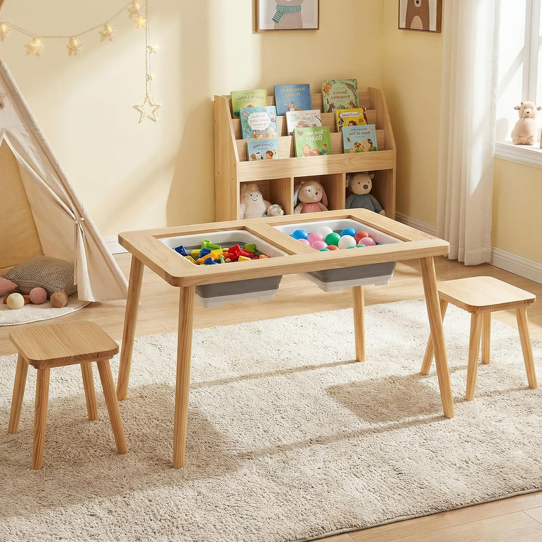 COSTWAY 6 in 1 Kinder Spieltisch, sensorisch Tisch mit doppelseitigen Tischplatte & 2 faltbaren Behä