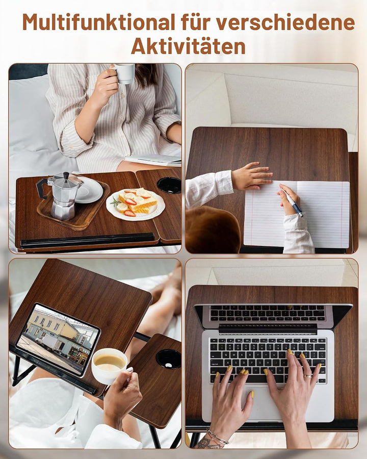 betttisch und laptoptisch 55,5x32x25cm - Frühstückstablett mit Leseablage und 5 verstellbaren Winkel