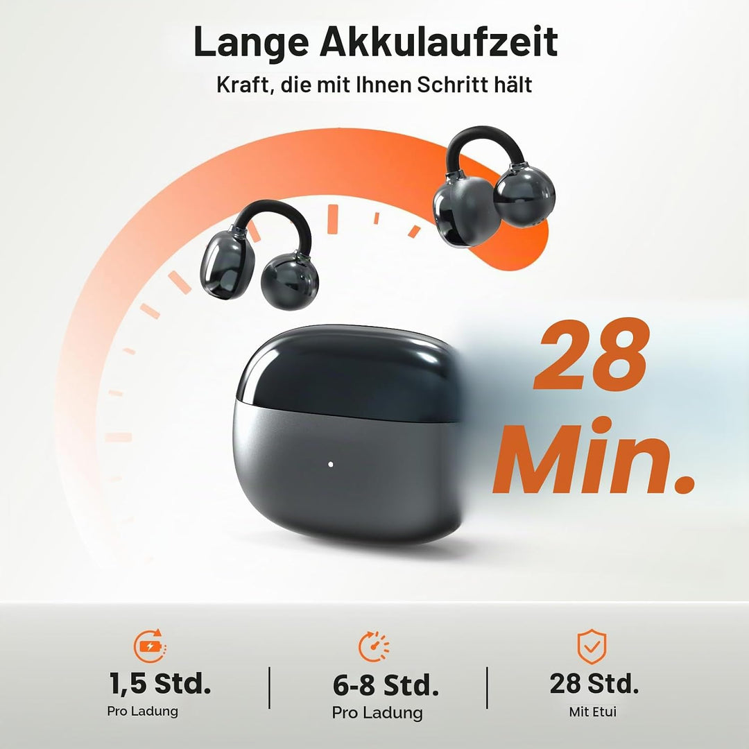 JUOVI Kopfhörer Kabellos Bluetooth,Bluetooth 6.0 Open Ear Kopfhörer mit ENC für klare Anrufe, 28 Stu