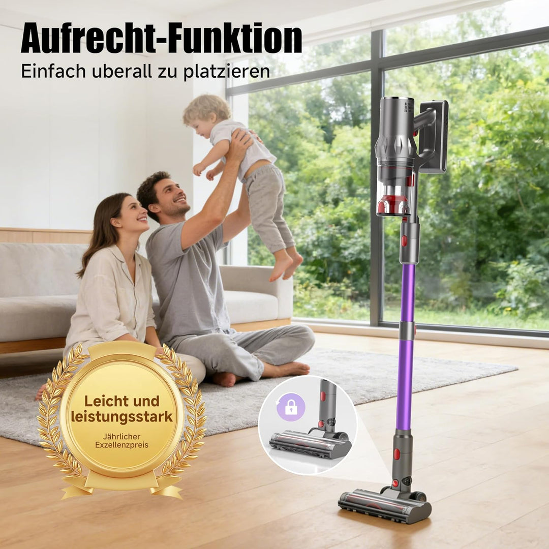 Hearten Akku Staubsauger,70000Pa/550W/70Min, Super Leise Staubsauger mit LED Display, V-Anti-Tangle-
