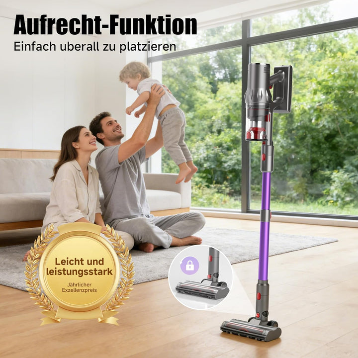 Hearten Akku Staubsauger,70000Pa/550W/70Min, Super Leise Staubsauger mit LED Display, V-Anti-Tangle-