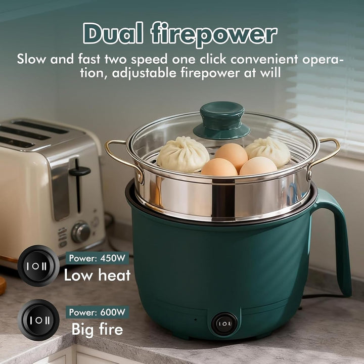 Elektrische Hot Pot Topf mit Dampfgarer, 1.5L Kleiner Elektrischer Kochtopf, 220V Mini Antihaft Mult