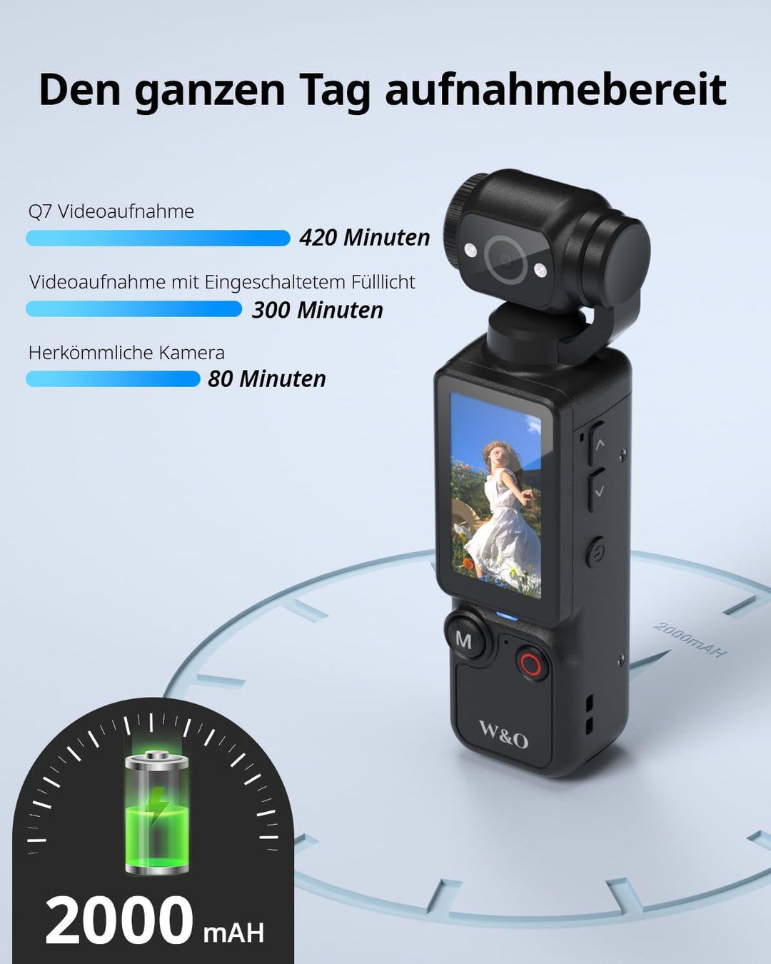 W & O 2,5K Vlog Kamera mit 180° Drehbarer Objektiv,Taschen Körperkamera Bodycam mit Audio&Video Aufn
