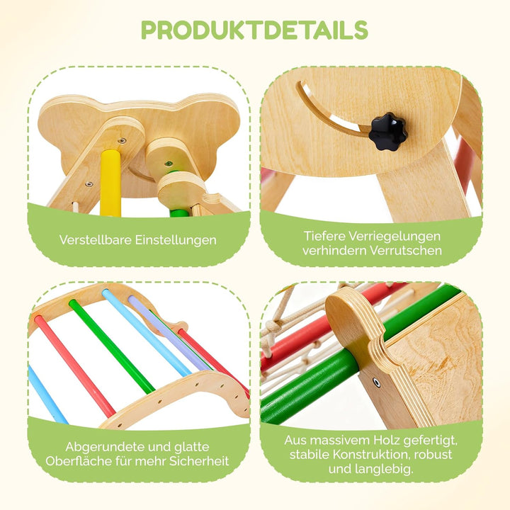 Bonnlo 9-in-1 Montessori Klettergerüst Indoor ab 1 Jahr, Kletterdreieck mit Rutsche, Kinderkletterge