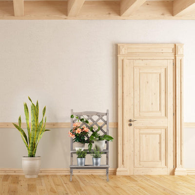 Relaxdays Blumentreppe mit Rankgitter, Blumenregal mit 2 Stufen, Pflanzentreppe Holz für Blumen, HBT