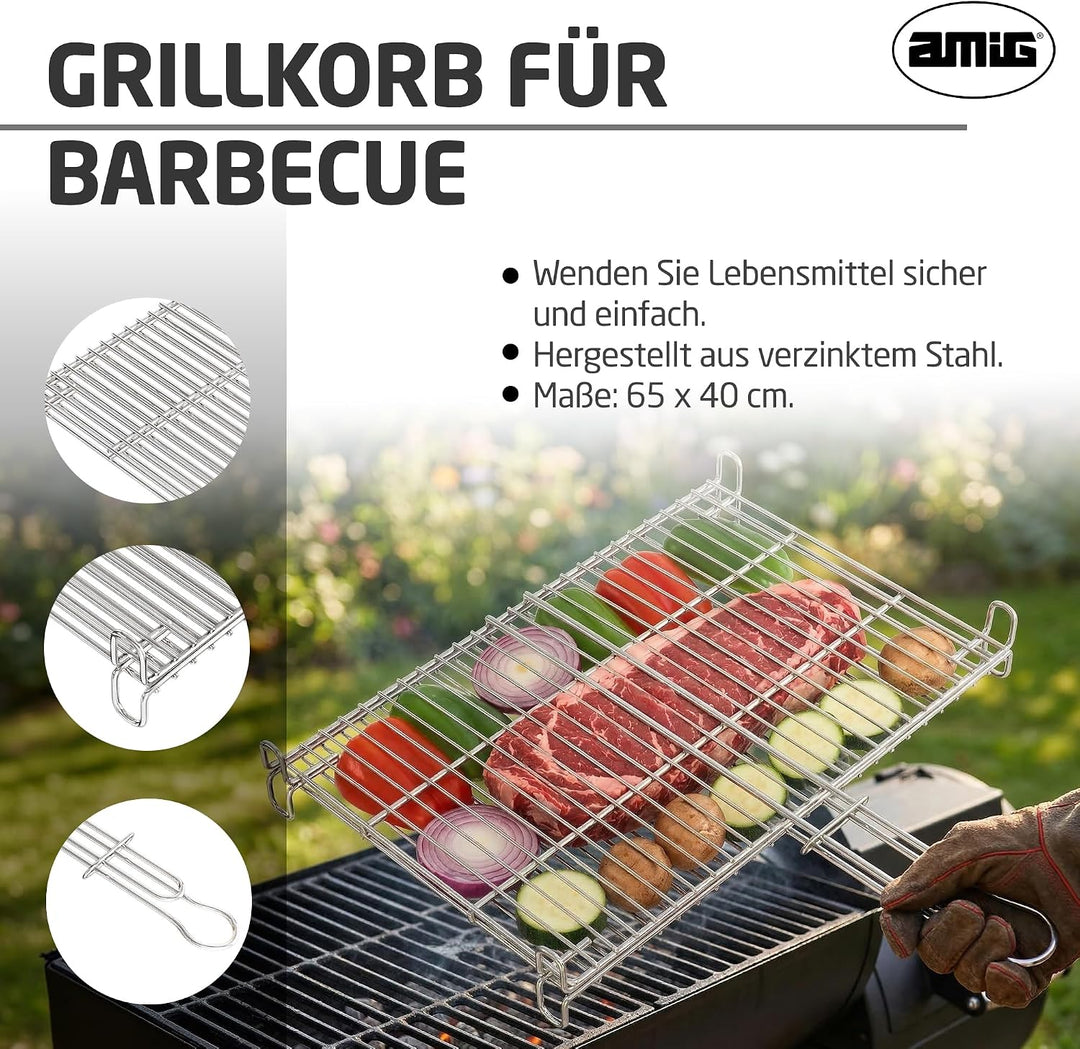 Amig - Grill für Barbecue - 65 x 40 cm - Hergestellt aus korrosionsbeständigem Stahl - Gleichmässige