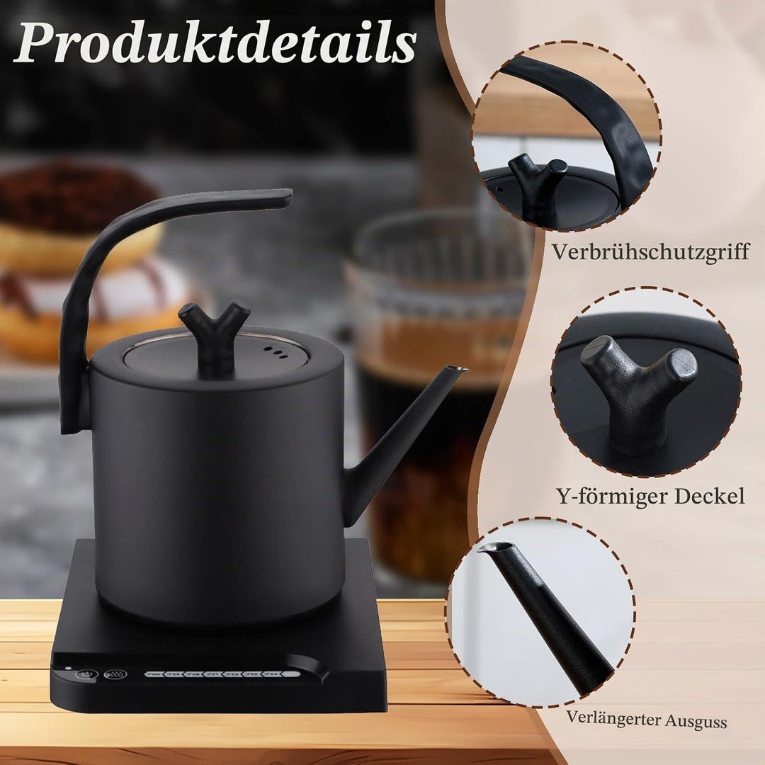 Schwanenhals Wasserkocher, Edelstahl Temperaturregelung, Gooseneck Kettle für Coffee Tea Brewing, 10