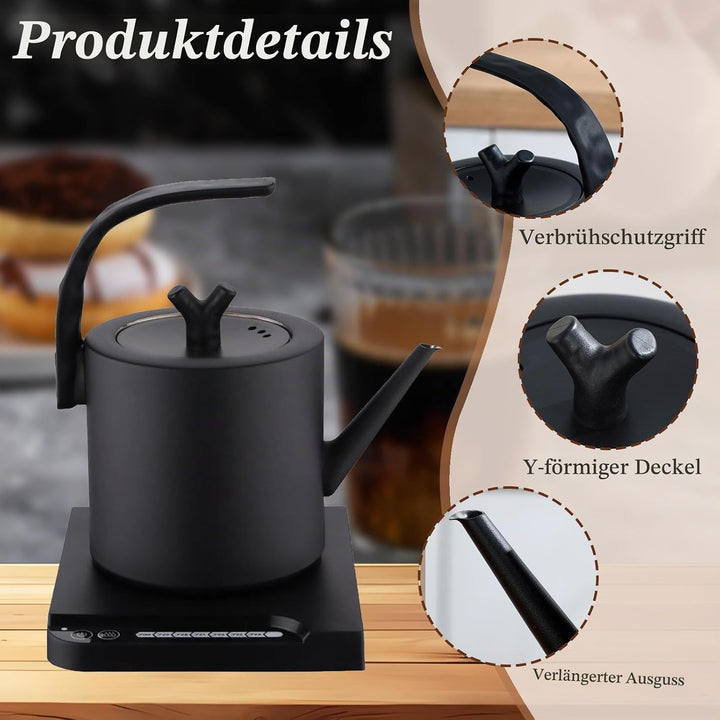 Schwanenhals Wasserkocher, Edelstahl Temperaturregelung, Gooseneck Kettle für Coffee Tea Brewing, 10