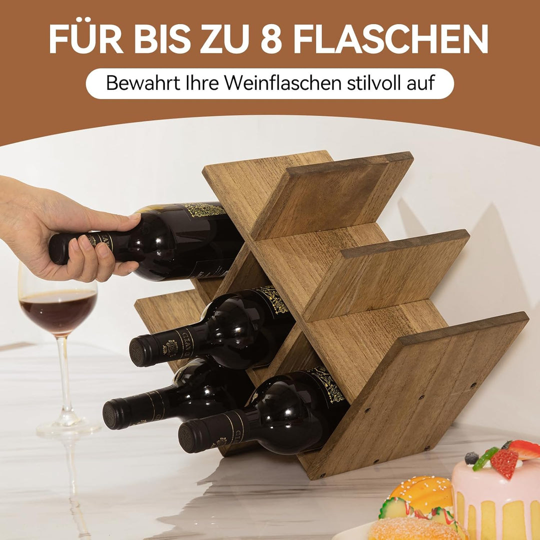 KIRIGEN hölzernes 8-Flaschen-Weinregal, 3-stufiges Holz-Wein-Displayregal, Stand- und Theken-Weinauf