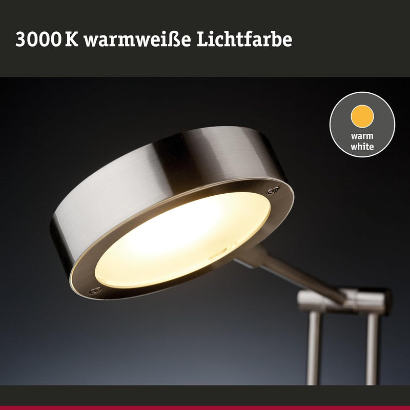 Paulmann 70245 LED Schreibtischleuchte Zed 6,7W Eisen gebürstet/Metall 70245 moderne Tischlampe Tisc