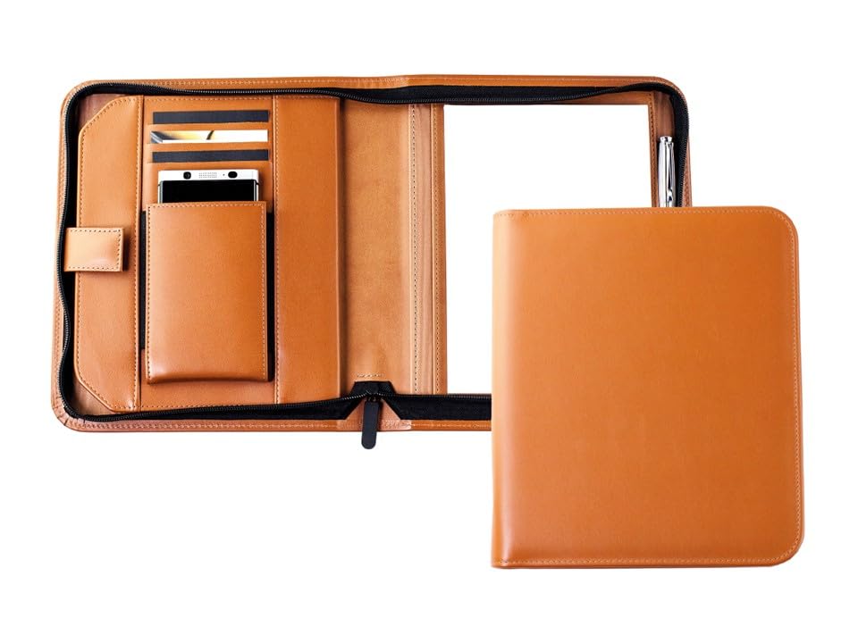 DELMON VARONE - Personalisierbare Tablet und Smartphone Schreibmappe DIN A5 aus Premium Boxcalf Lede