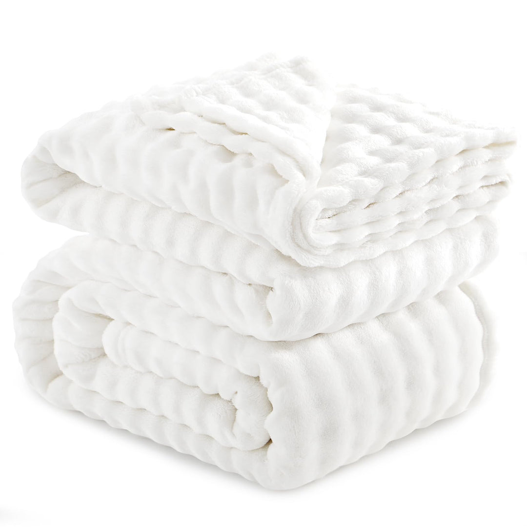 RUIKASI Bubble Decke Kuscheldecke Flauschig Weiss - Weiche Sofadecke & Couchdecke 230x270 cm aus Plü