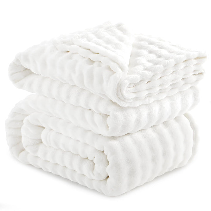 RUIKASI Bubble Decke Kuscheldecke Flauschig Weiss - Weiche Sofadecke & Couchdecke 230x270 cm aus Plü