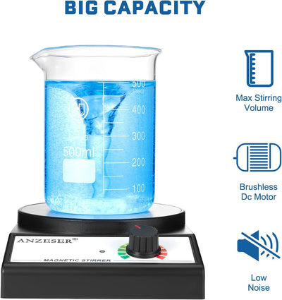 ANZESER Magnetrührer mit Magnetrührstäbe, Drehzahlbereich 0~3500 UpM, Rührmenge 3000mL