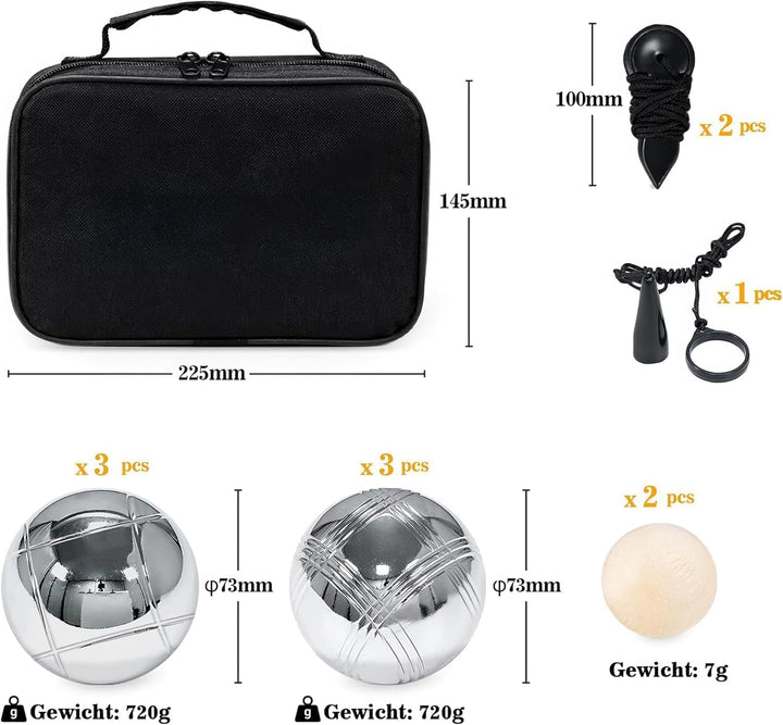 Boule Set 6 Kugeln Metall,Petanque & Boccia Kugeln mit 2 Zielkugeln, Magnetischem Kugelheber, Abstan
