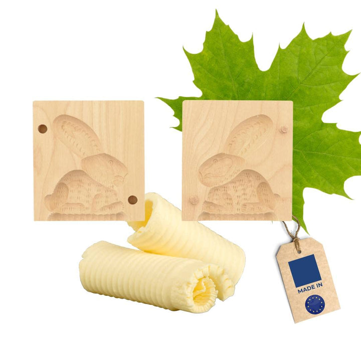 Hofmeister Holzwaren Butter-Klappform, 2-teilig, Hase, 12 cm, handgeschnitzt in Deutschland, Butterf