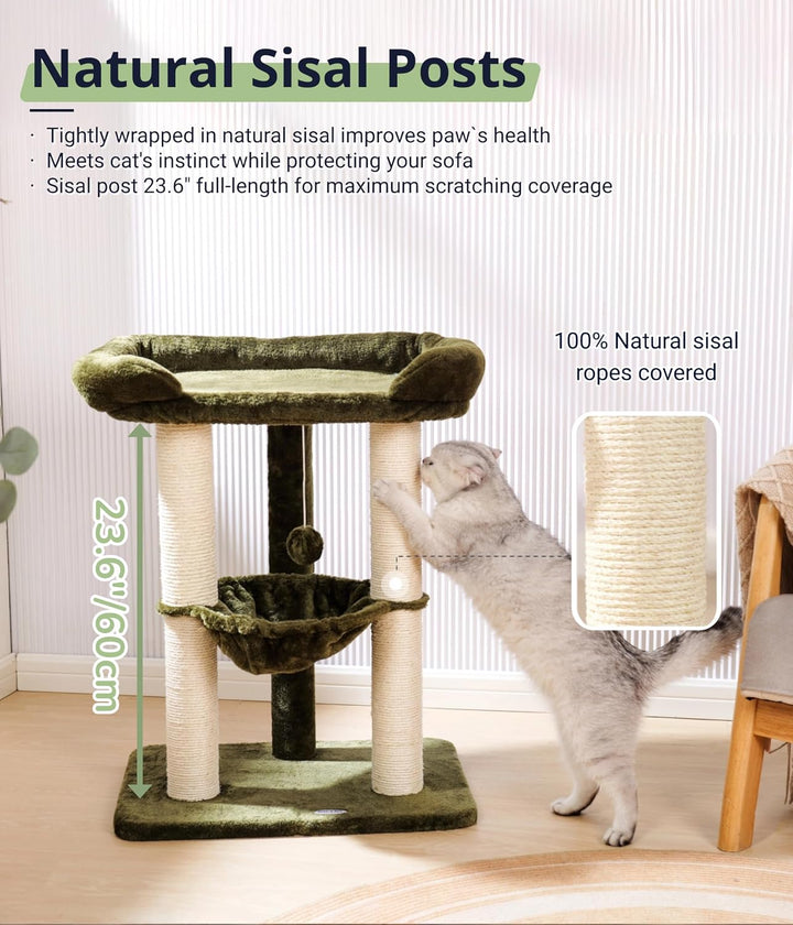 Happi N Pets 71 cm Kratzbaum für Katzen, Hoher Kratzstamm mit grossem Bett für grosse Katzen, Sisal-