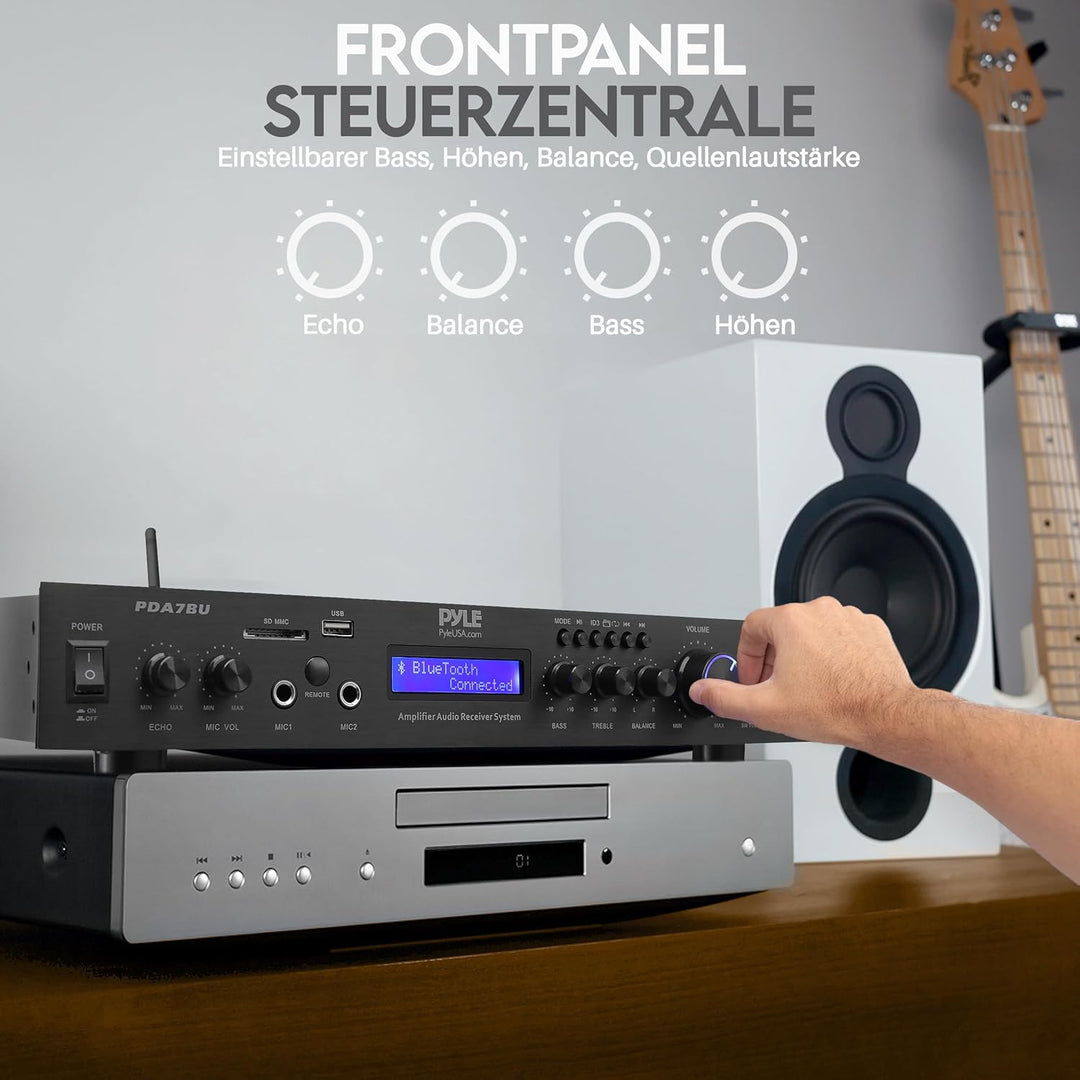 Pyle 200W HiFi Stereo Verstärker – 5-Kanal Receiver mit Radio & Bluetooth, MP3 USB/SD/AUX, Heimkino