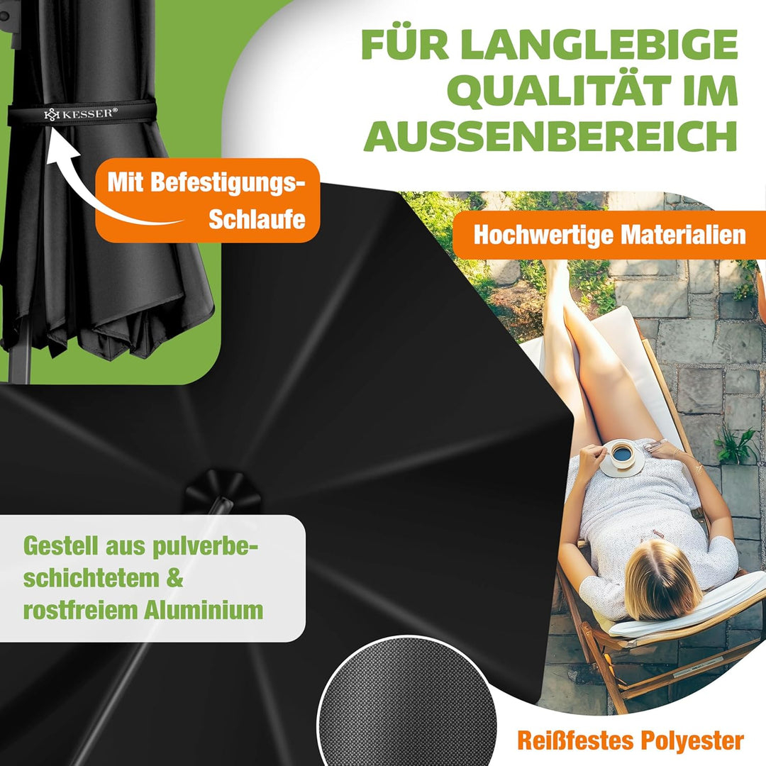 KESSER® Sonnenschirm Ampelschirm SUN Rund XL Ø330 cm Inkl. Abdeckung + Windsicherung 7-Fach Verstell