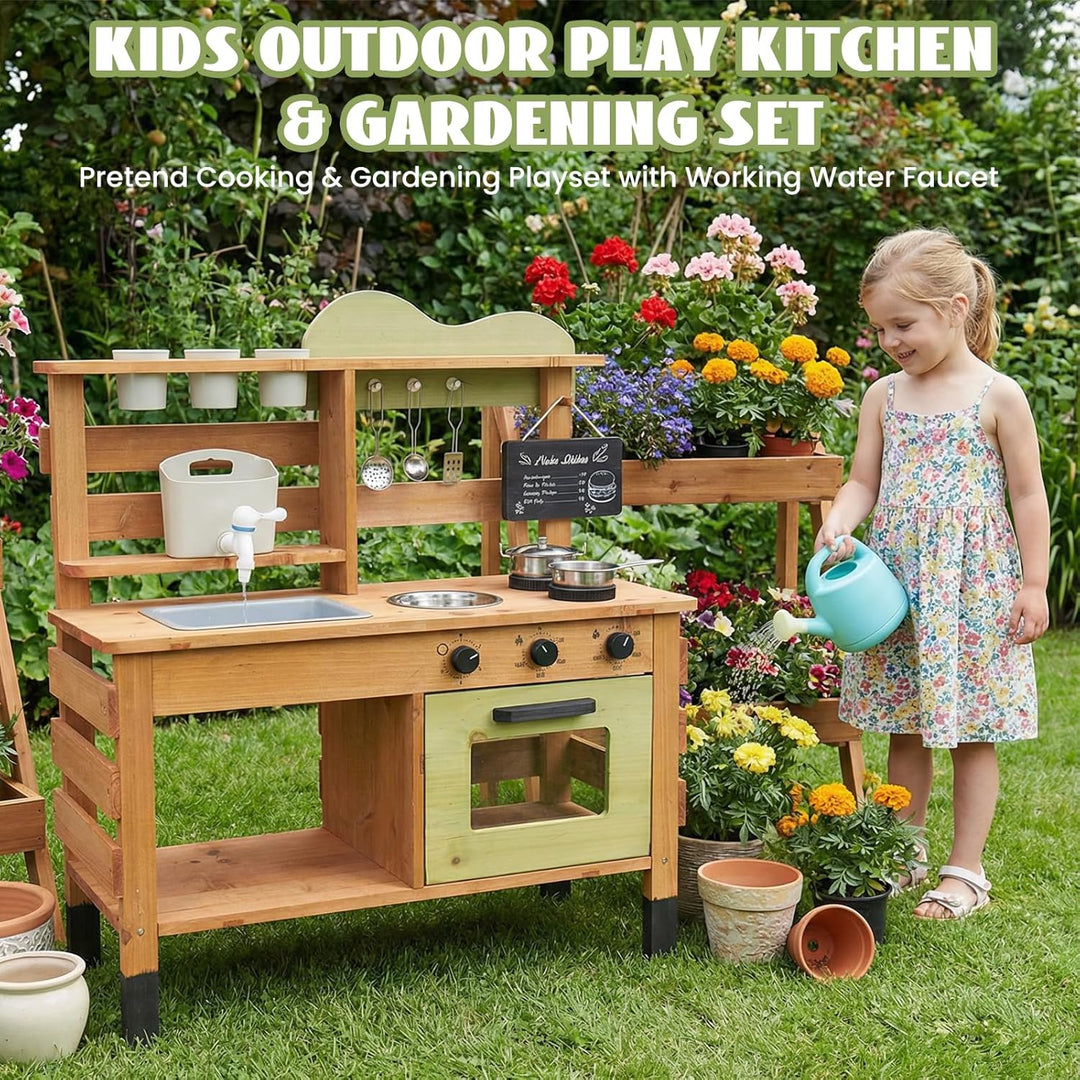 Outdoor Spielküche Gartenspielküche Matschküche Kinder Outdoor Mit Tafel, Wasserkocher, Spüle, Holzp