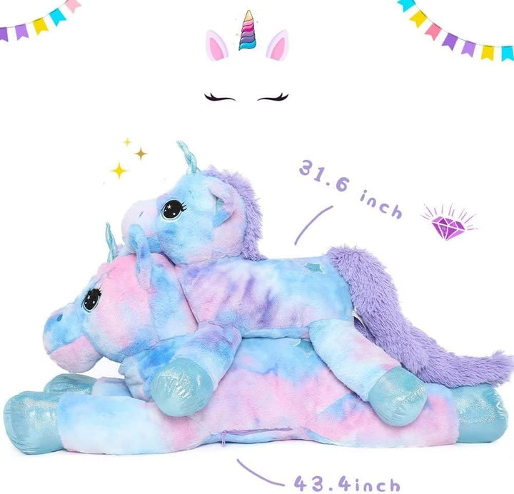 MorisMos Grosses Einhorn Plüschtier Lilac Riesiges Gefülltes Einhorn Tie-Dye Plüschtier Plüschkissen