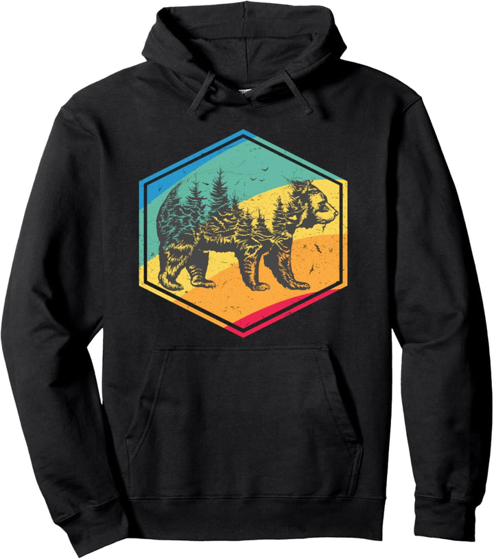 Bear Lovers Gift Men Women Boys Girls Retro Style Bear Pullover Hoodie